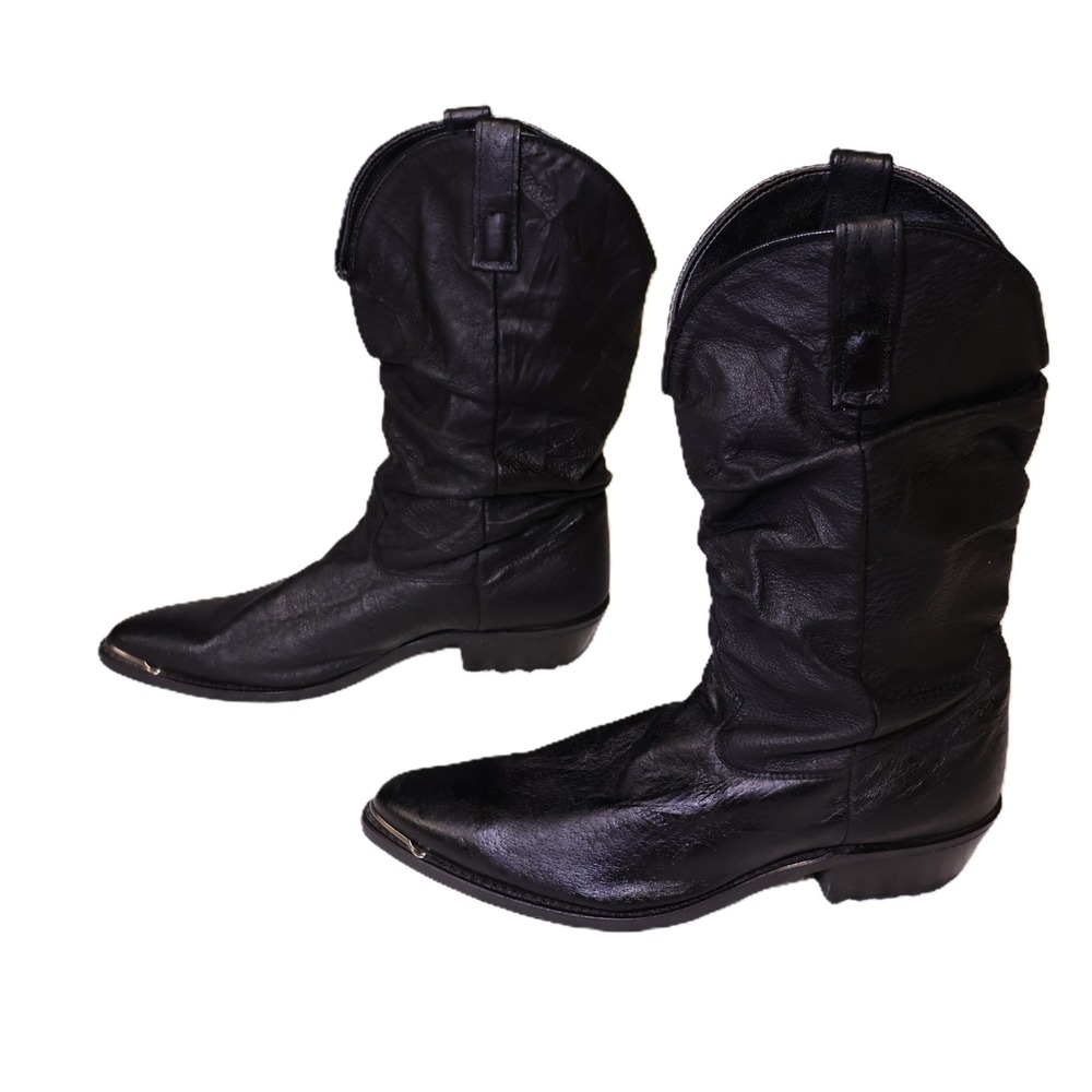 Dingo Womens 9.5D Western Boots Black Leather Slouchy Metal Toe Made in USA
